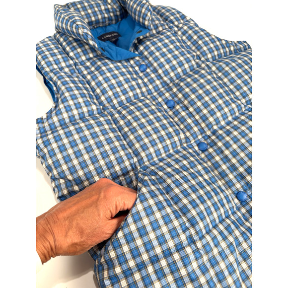 EUC Lands End Down Puffer Vest Womens SMALL Blue Plaid Feather insulated Jacket - Picture 4 of 9